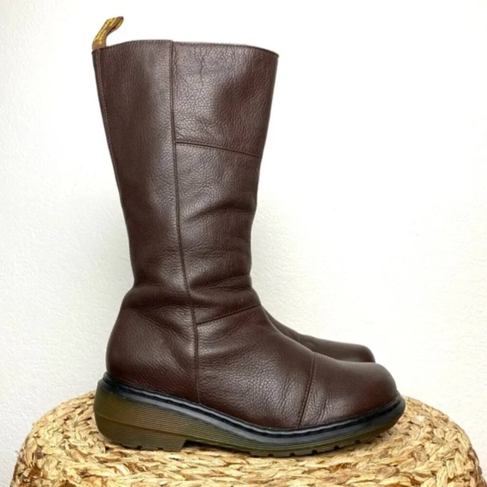 Dr Martens Charla brown leather tall zipper boots